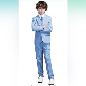 5t 5 Piece Boy's Blue Formal Suit Jacket Vest Pants Shirt Kid Tuxedo